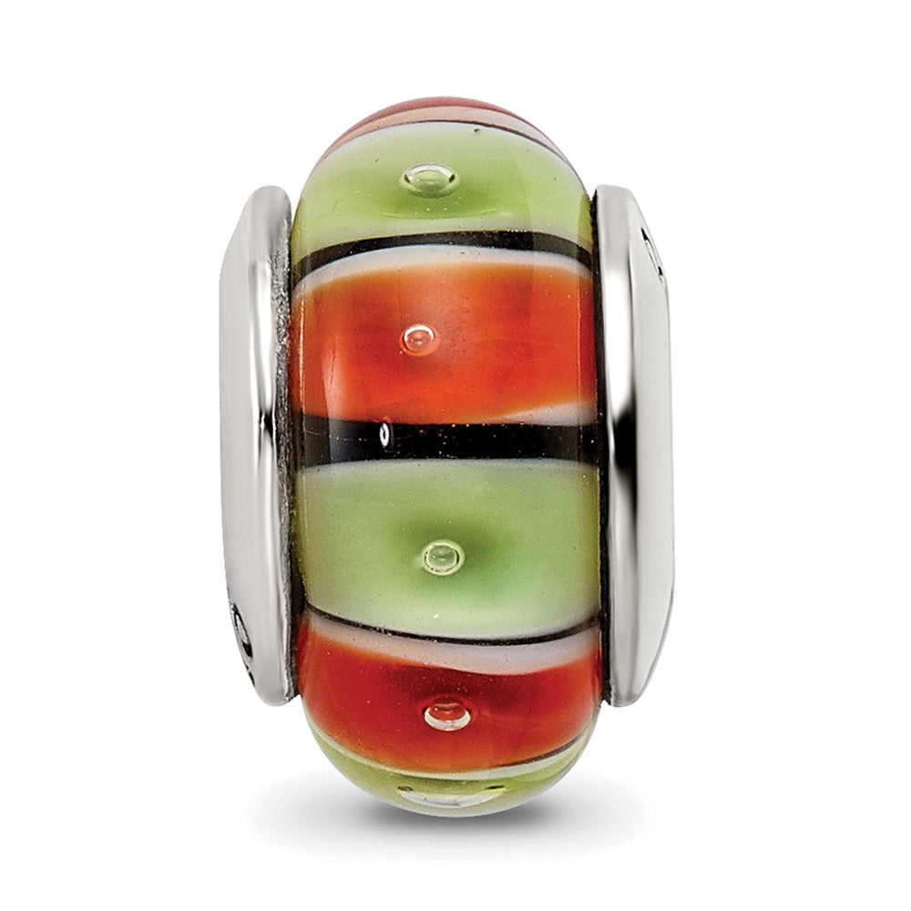 Sterling Silver Reflections Orange,Red/Lt Green Glass Bead