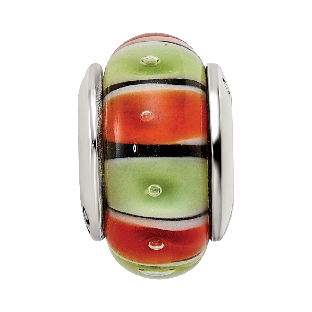 Sterling Silver Reflections Orange,Red/Lt Green Glass Bead