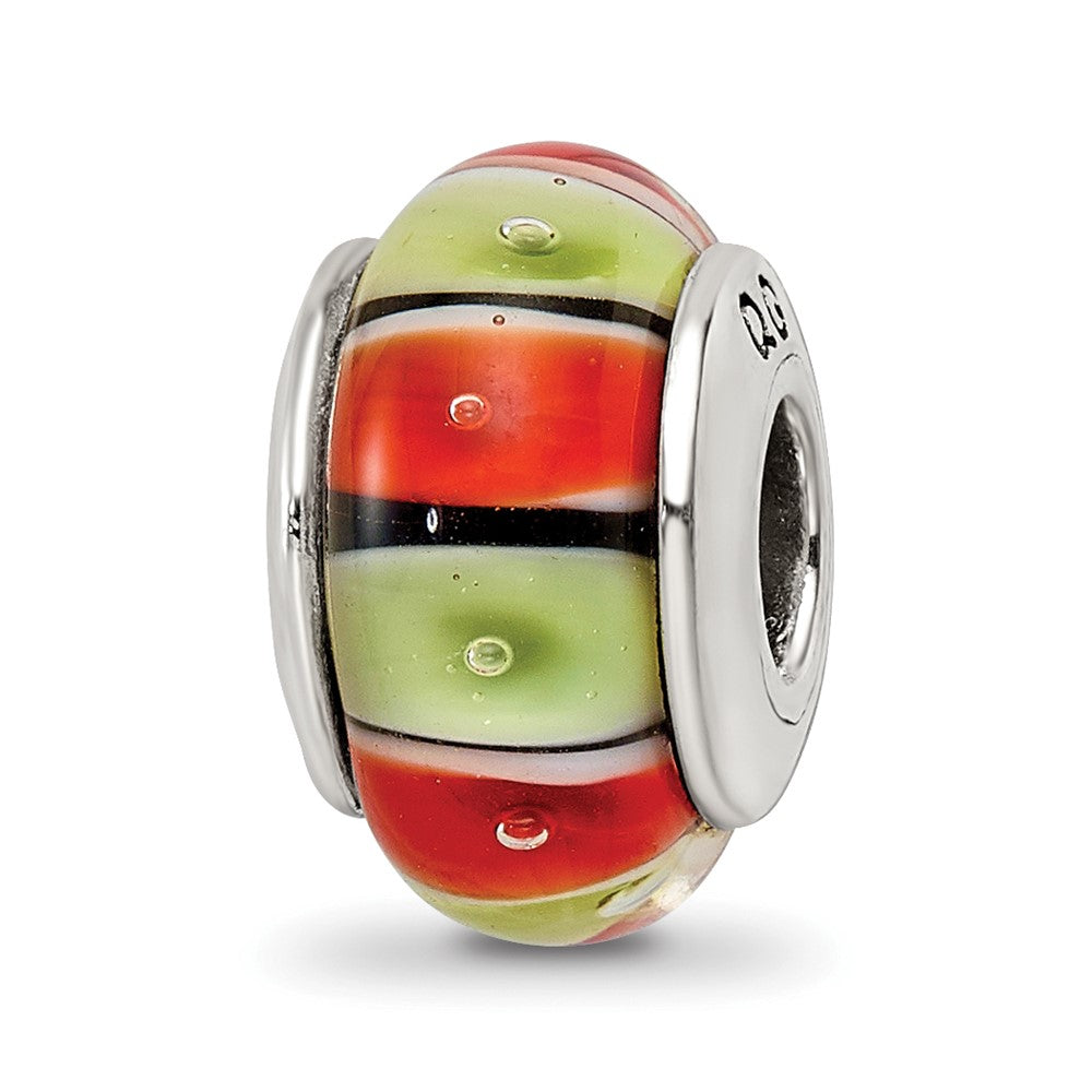 Sterling Silver Reflections Orange,Red/Lt Green Glass Bead