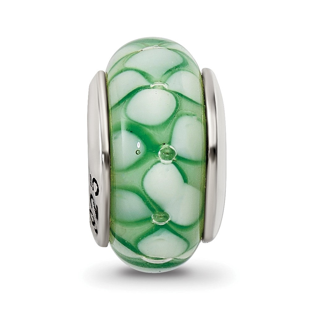 Sterling Silver Reflections Green Floral Hand-blown Glass Bead