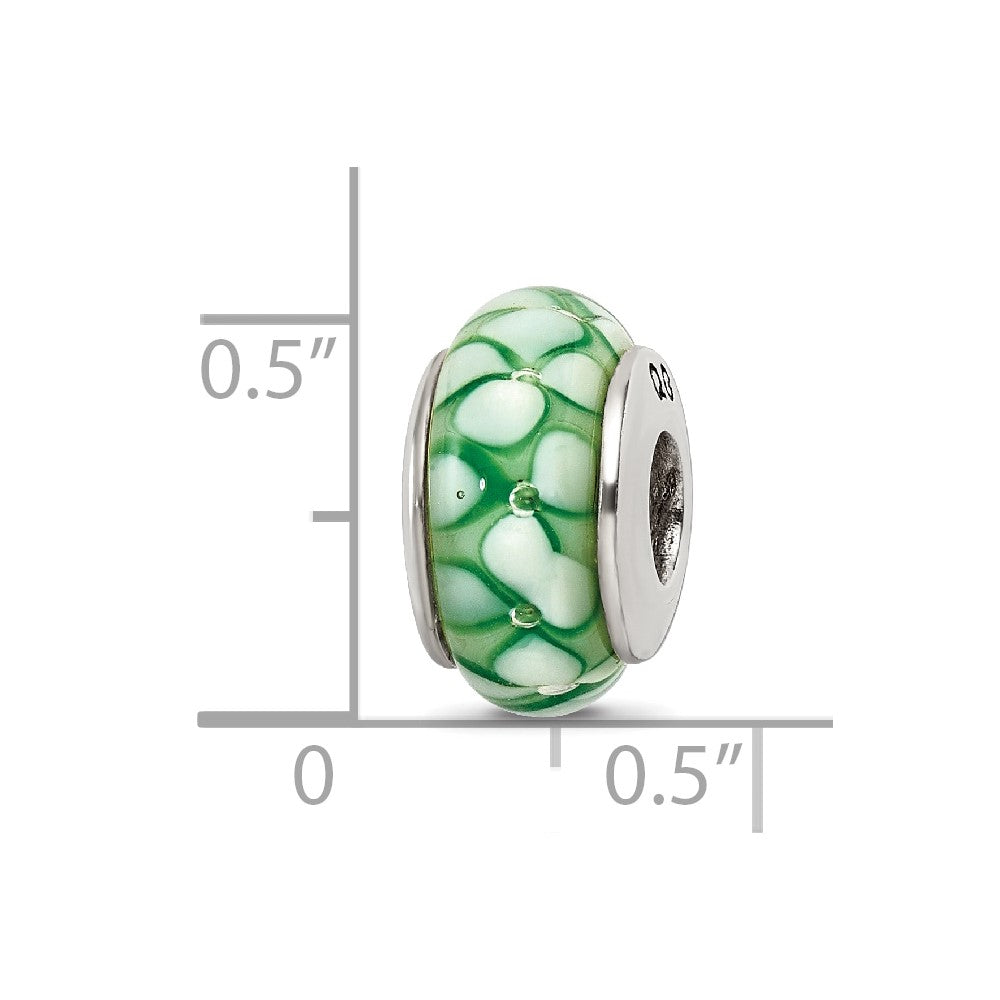 Sterling Silver Reflections Green Floral Hand-blown Glass Bead