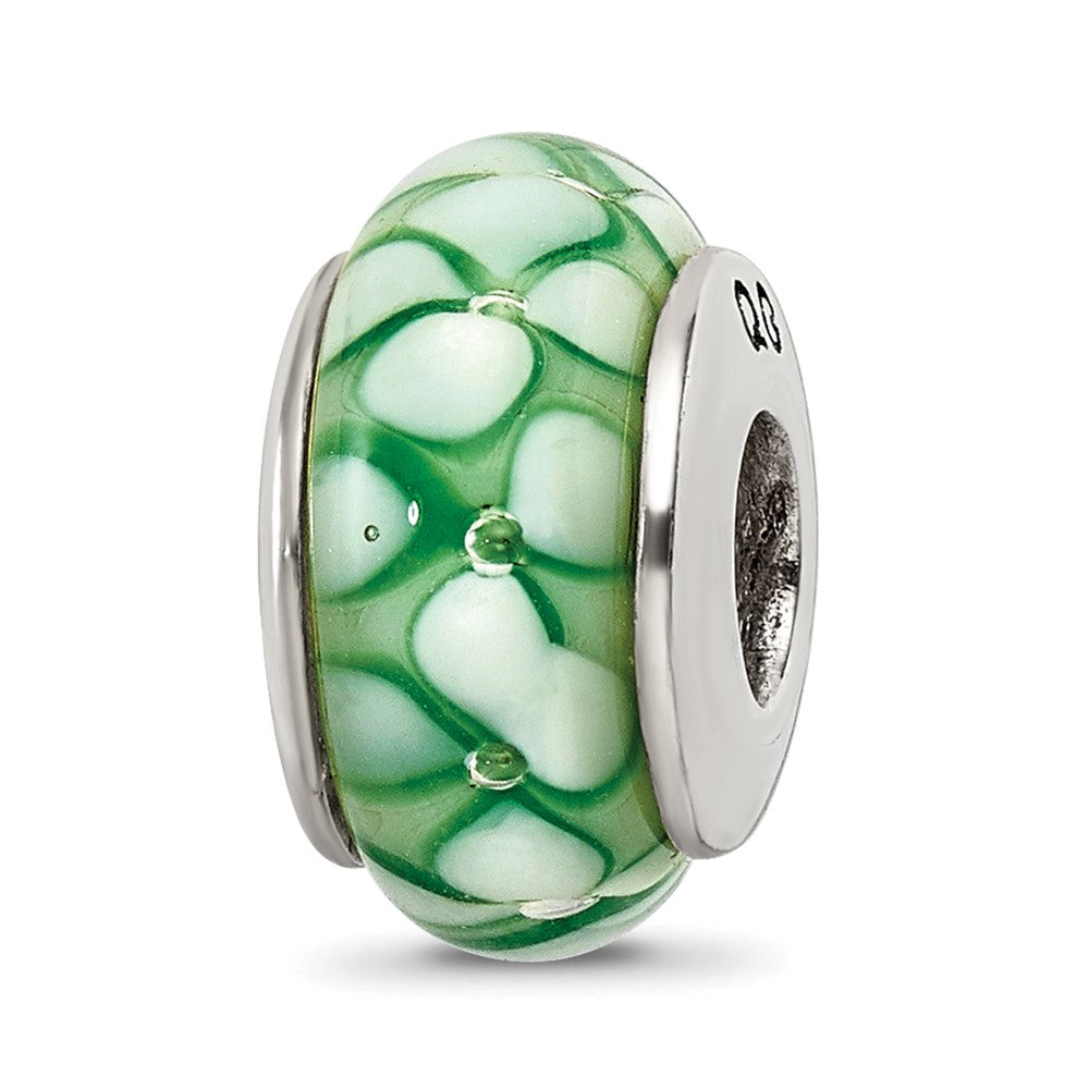 Sterling Silver Reflections Green Floral Hand-blown Glass Bead