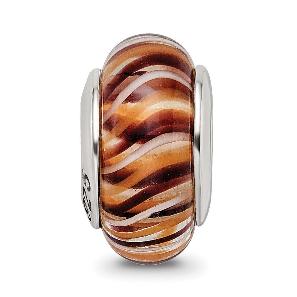 Sterling Silver Reflections Brown Hand-blown Glass Bead