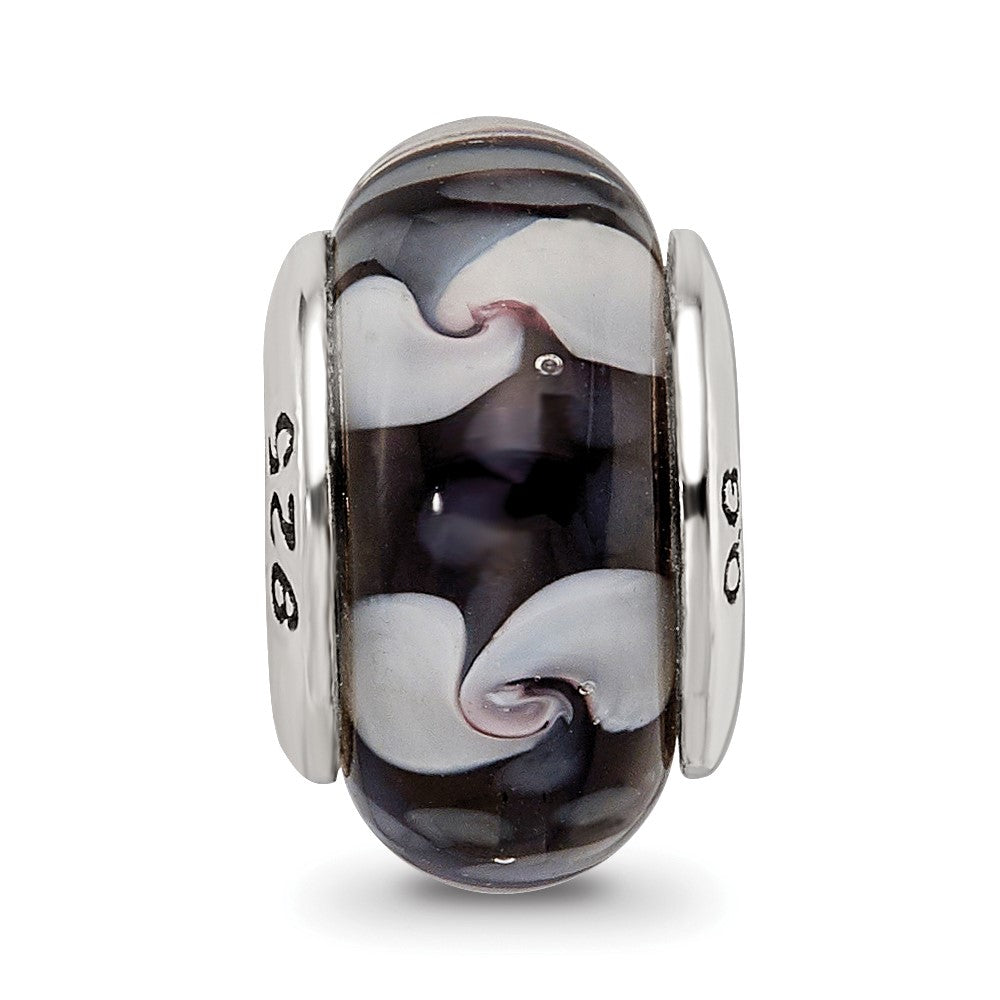 Sterling Silver Reflections Black/White Hand-blown Glass Bead