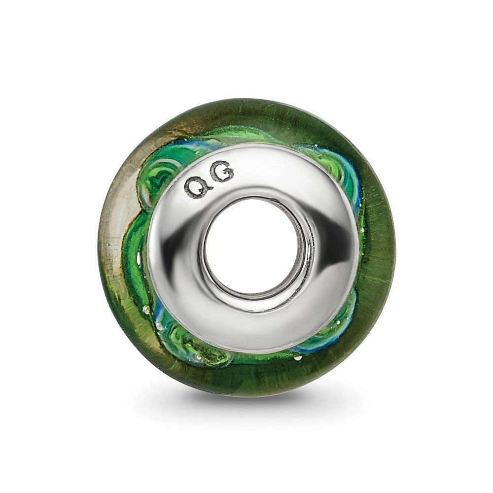 Sterling Silver Reflections Kids Green Hand-blown Glass Bead