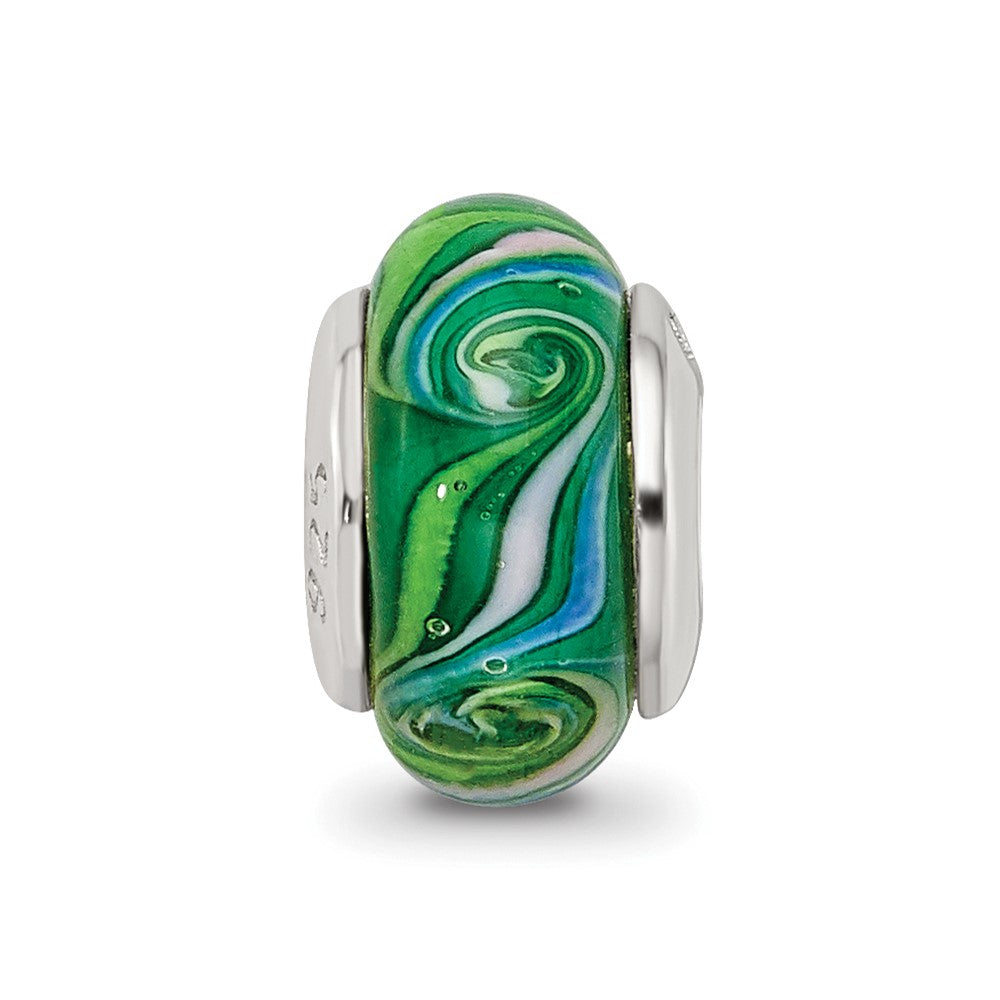 Sterling Silver Reflections Kids Green Hand-blown Glass Bead