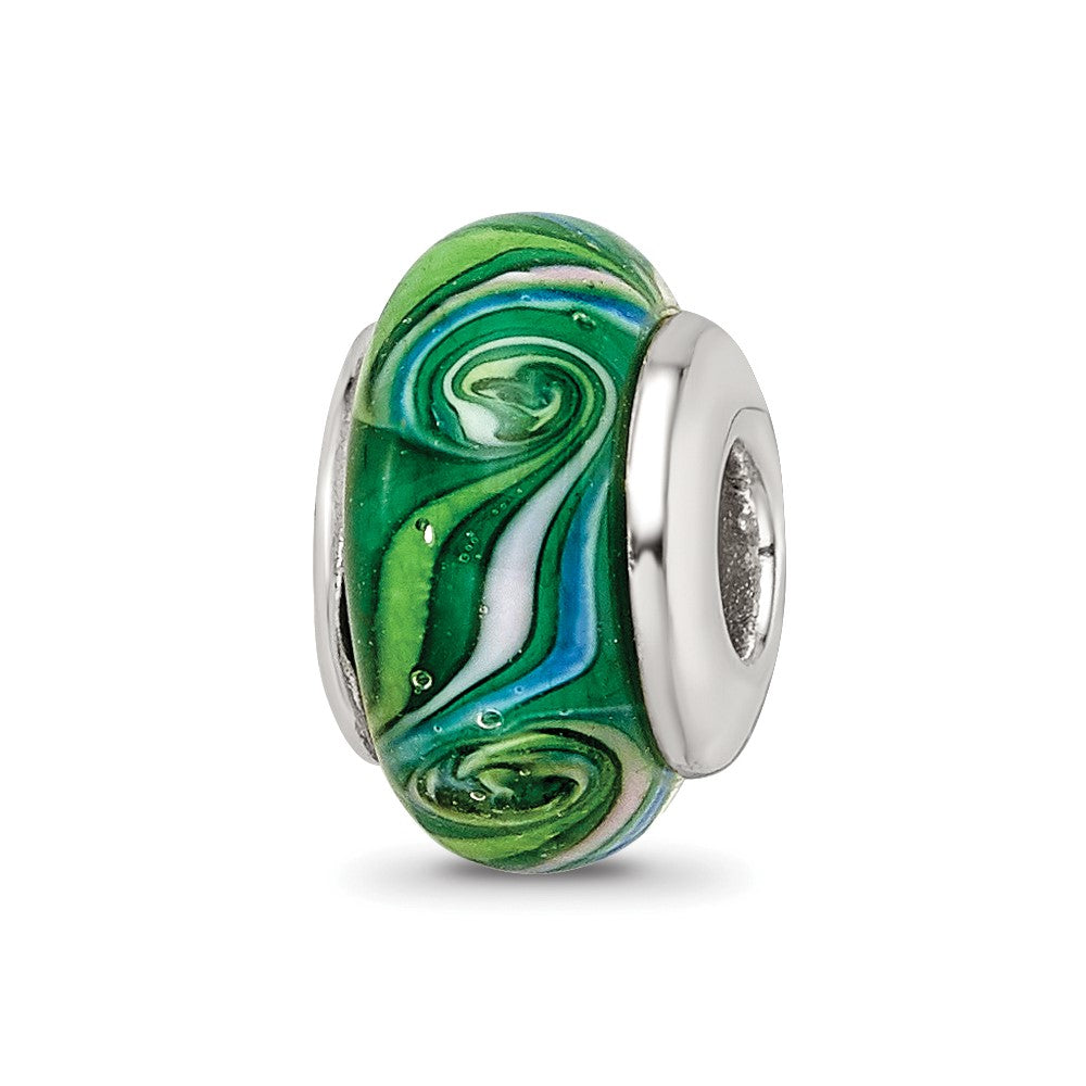 Sterling Silver Reflections Kids Green Hand-blown Glass Bead