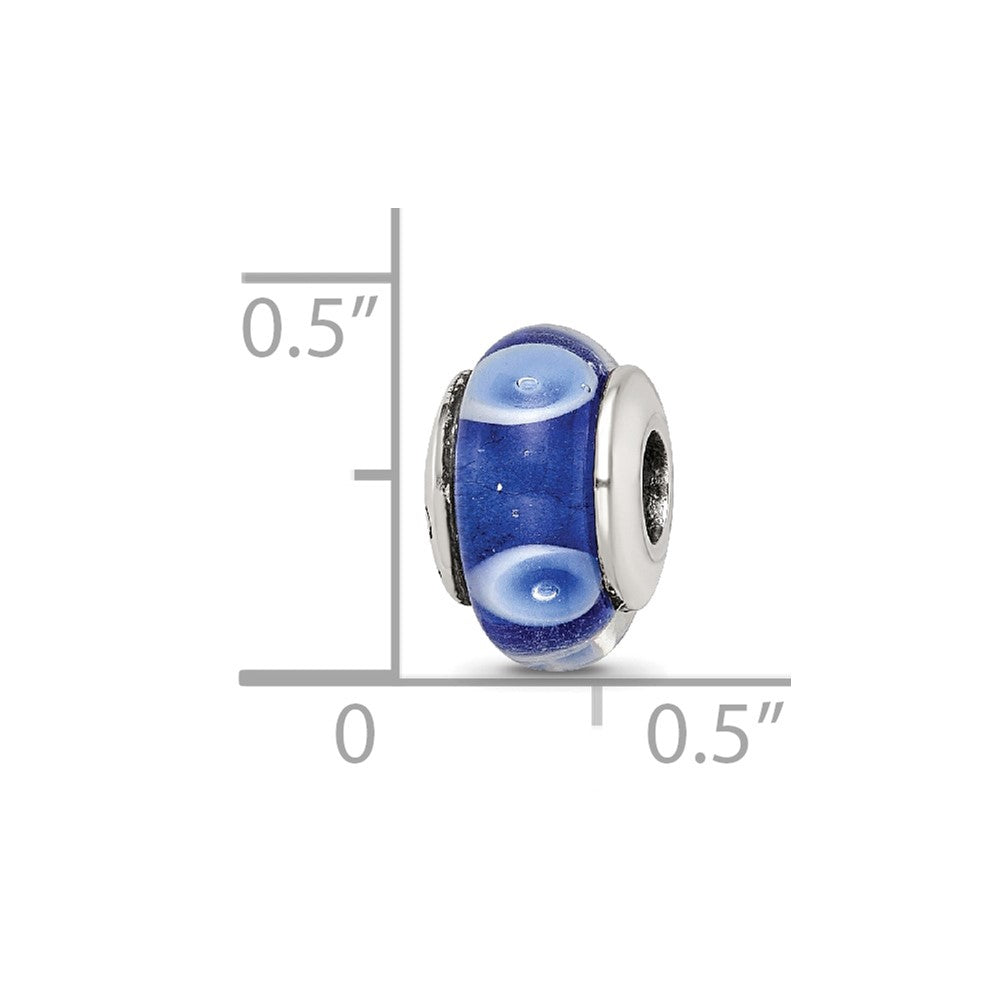 Kids Collection Sterling Silver Hand-blown Blue with White Dots Pattern Glass Reflections Bead