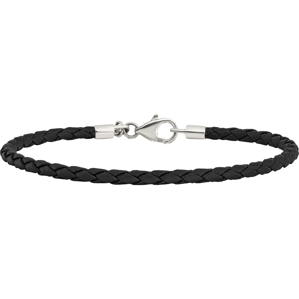 Sterling Silver Reflections Black Leather Bead Bracelet