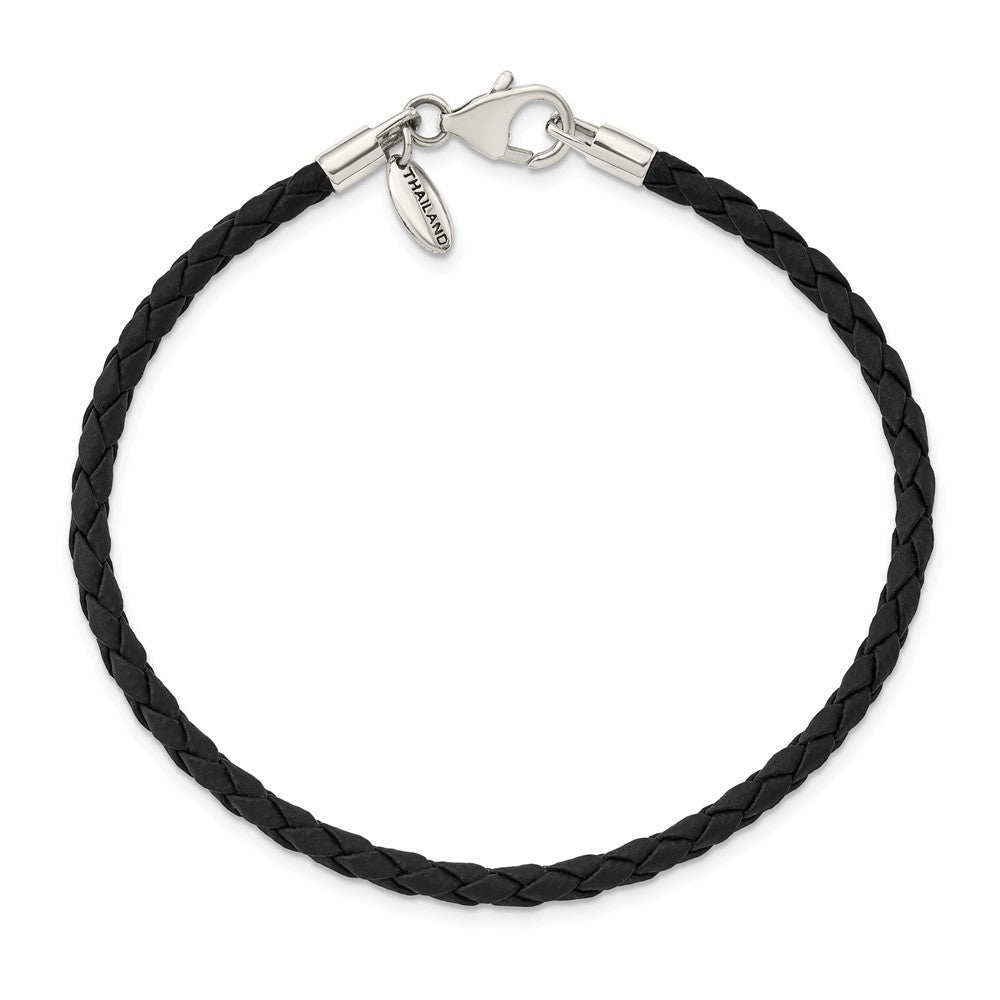 Sterling Silver Reflections Black Leather Bead Bracelet