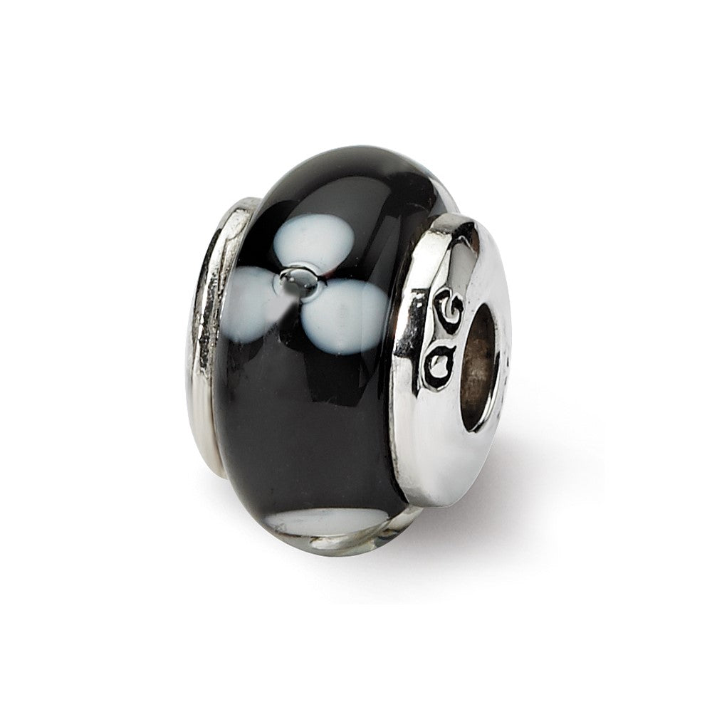 Sterling Silver Reflections Kids Black Hand-blown Glass Bead