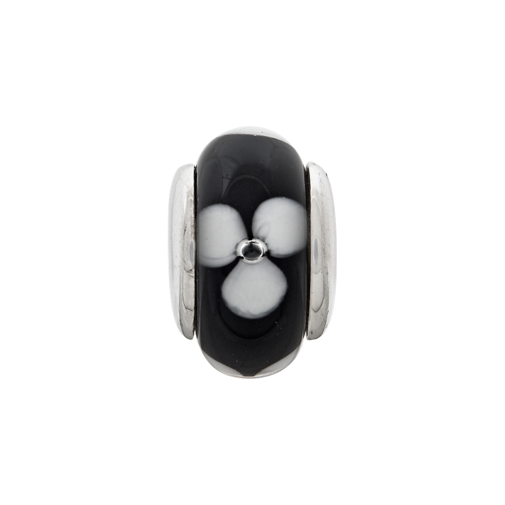 Sterling Silver Reflections Kids Black Hand-blown Glass Bead