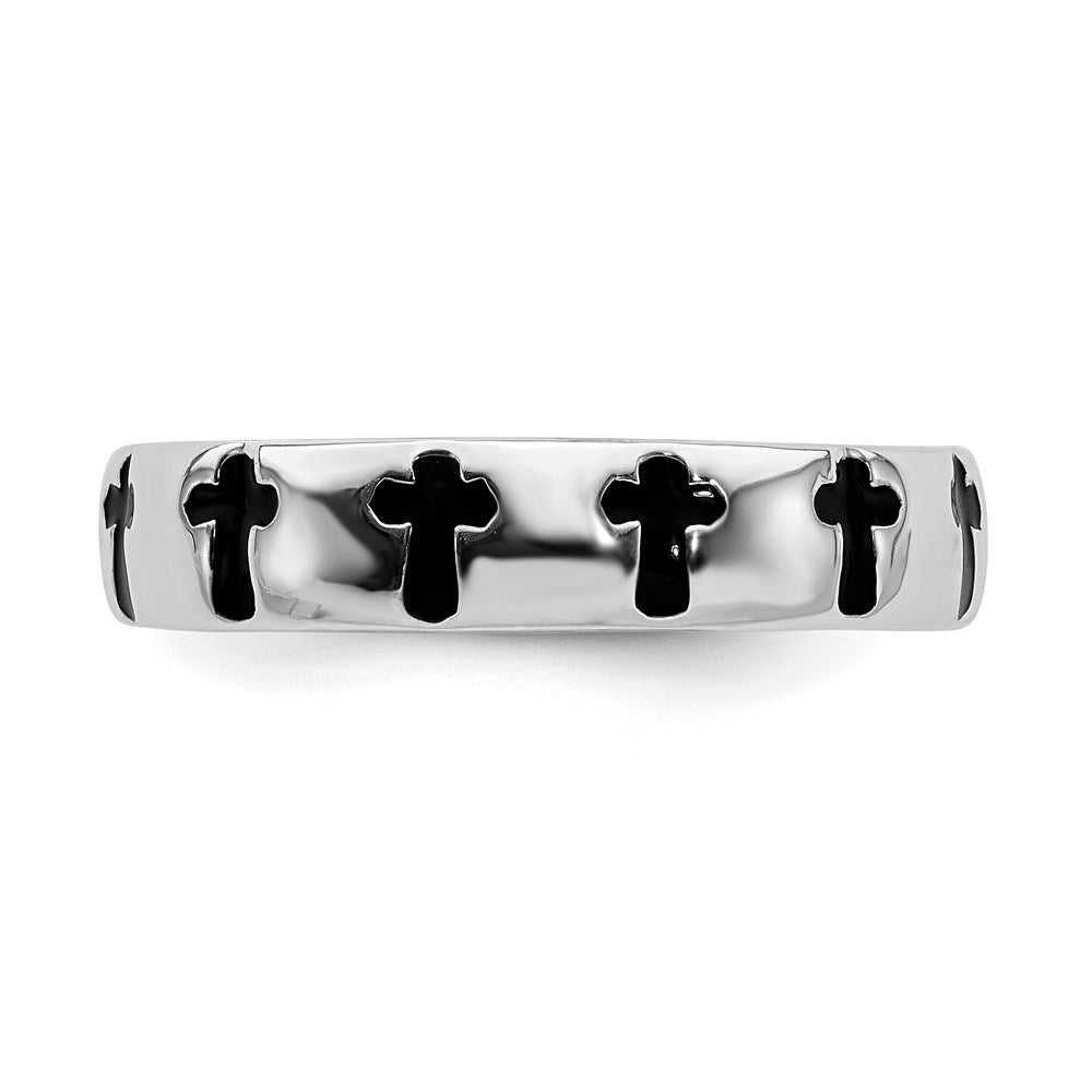 Sterling Silver Stackable Expressions Polished Enameled Cross Ring