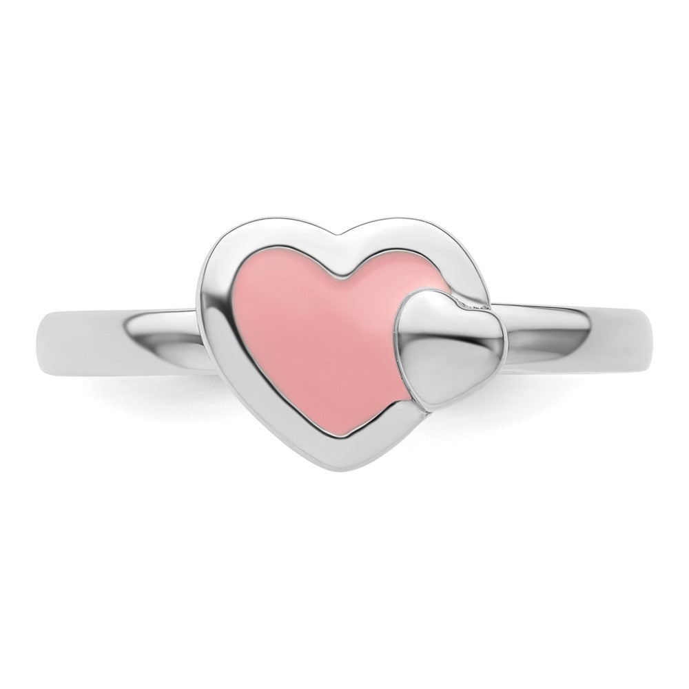 Sterling Silver Stackable Expressions Polished Pink Enameled Heart Ring