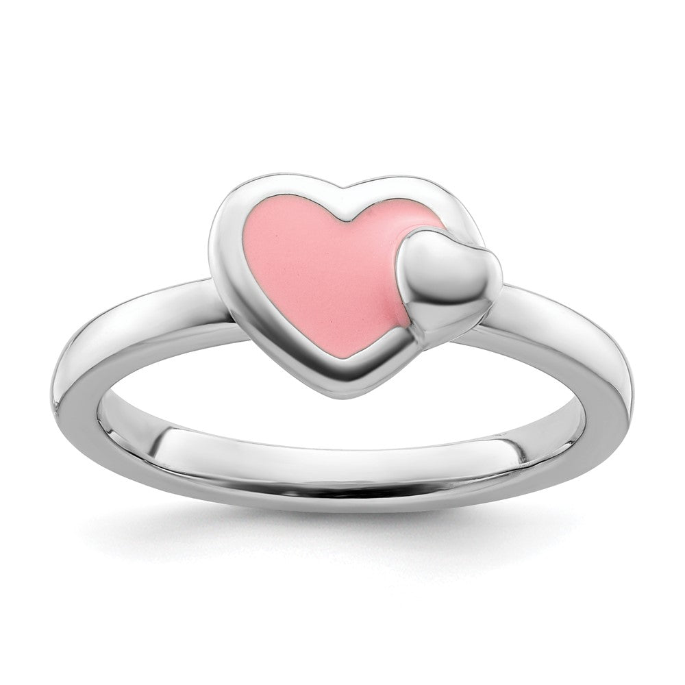 Sterling Silver Stackable Expressions Polished Pink Enameled Heart Ring