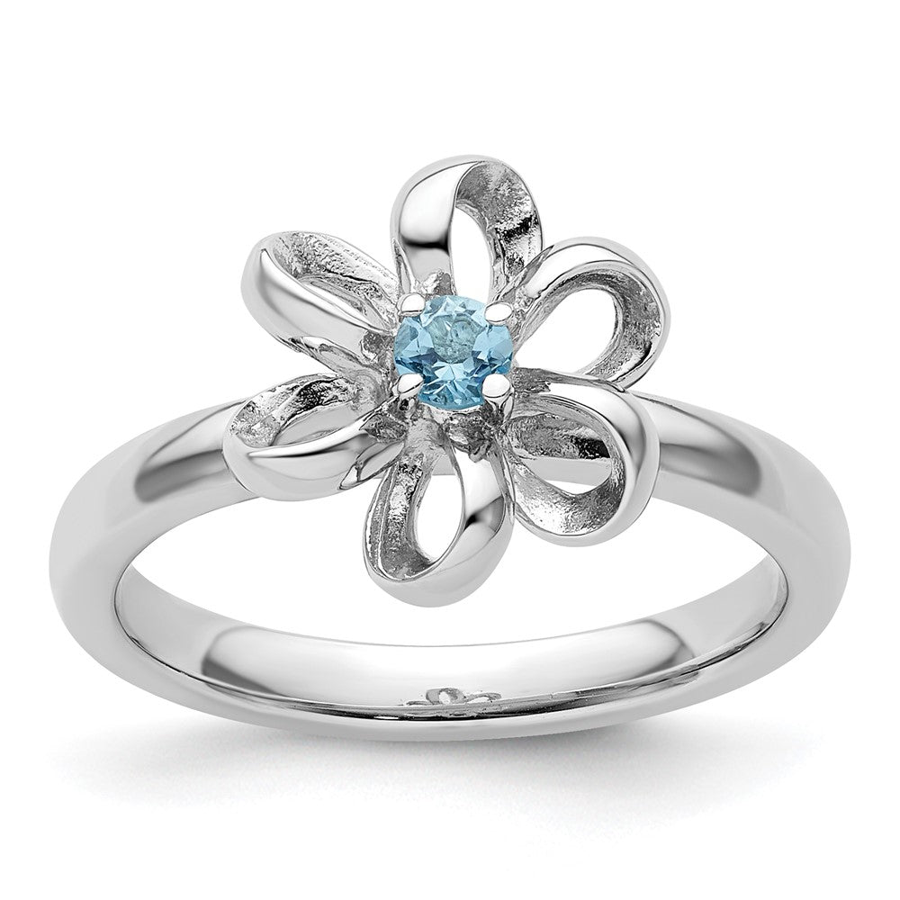 Sterling Silver Stackable Expressions Polished Blue Topaz Flower Ring