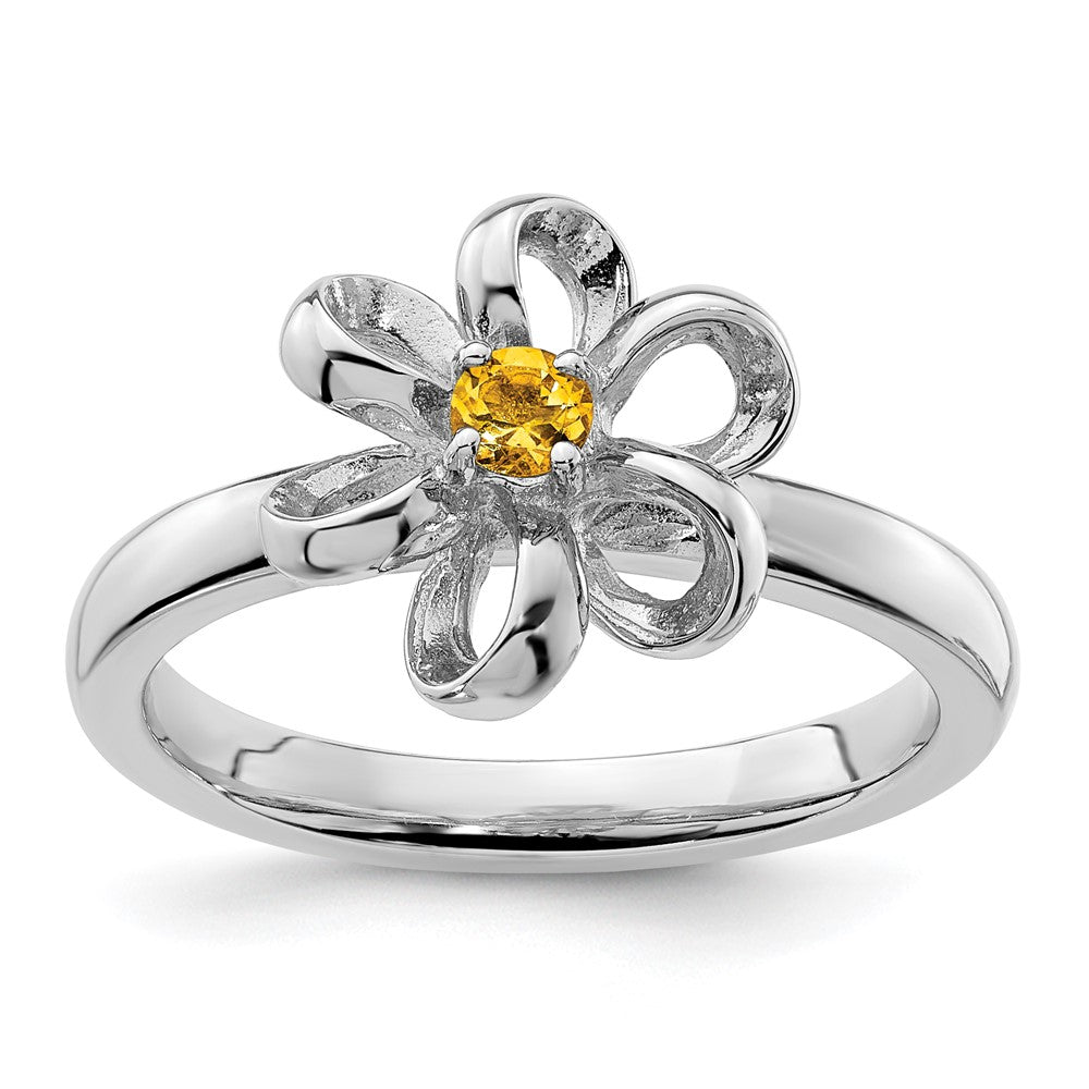 Sterling Silver Stackable Expressions Polished Citrine Flower Ring