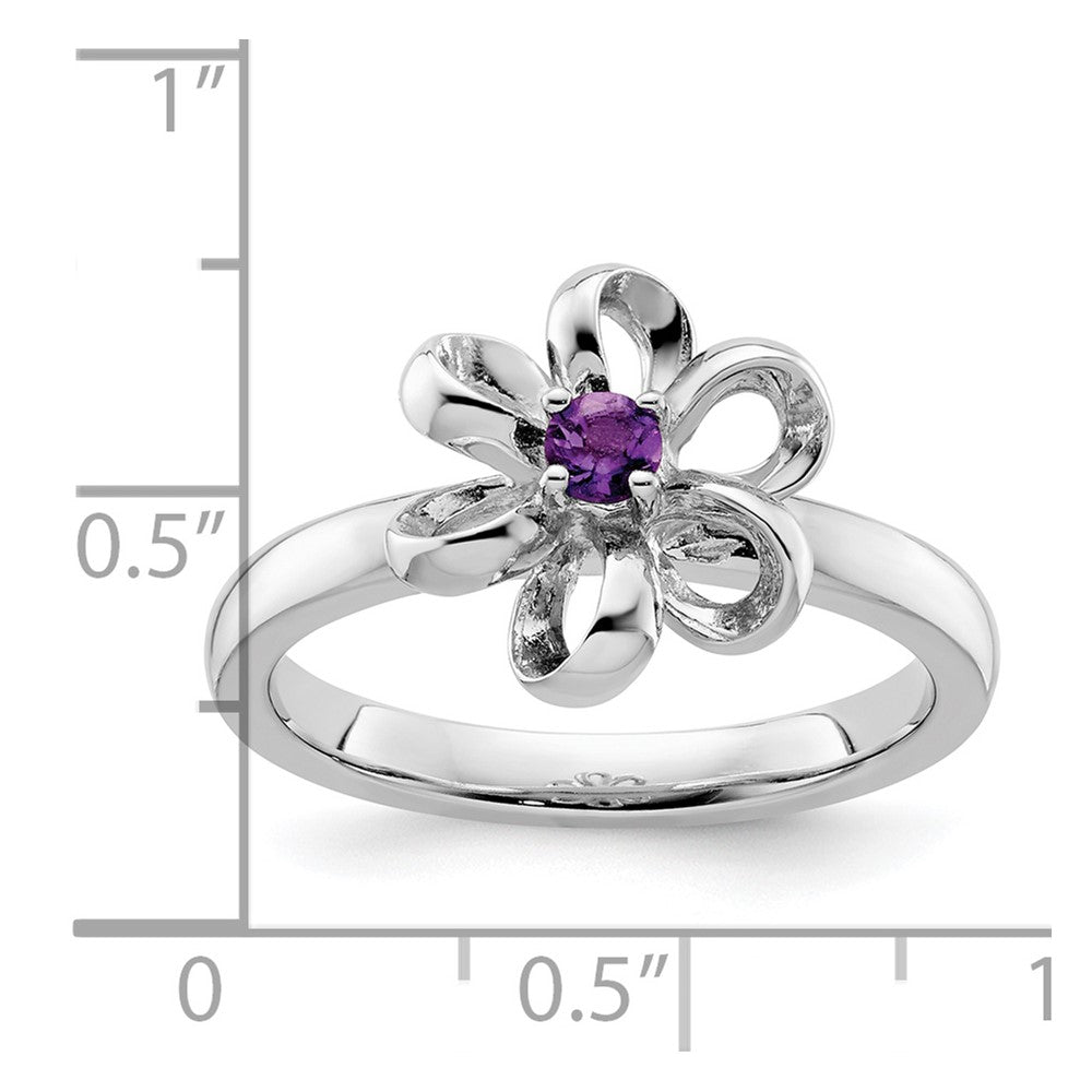 Sterling Silver Stackable Expressions Polished Amethyst Flower Ring