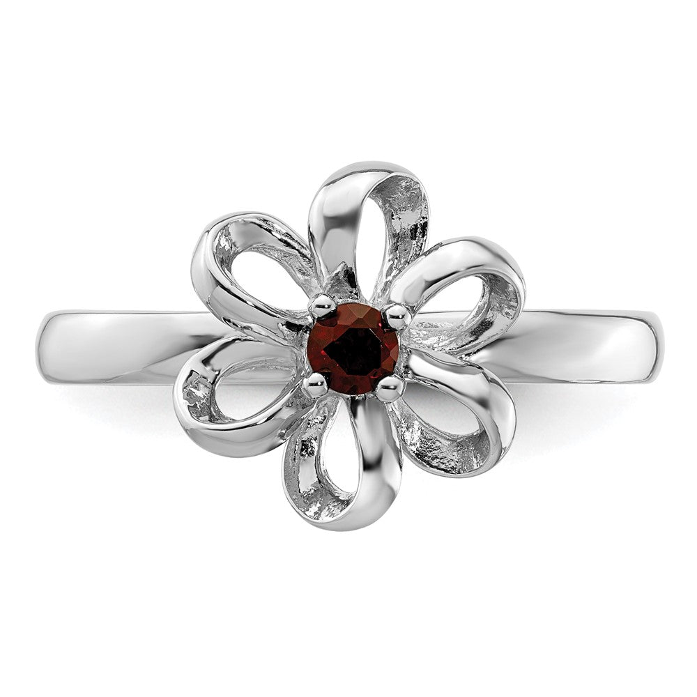 Sterling Silver Stackable Expressions Polished Garnet Flower Ring