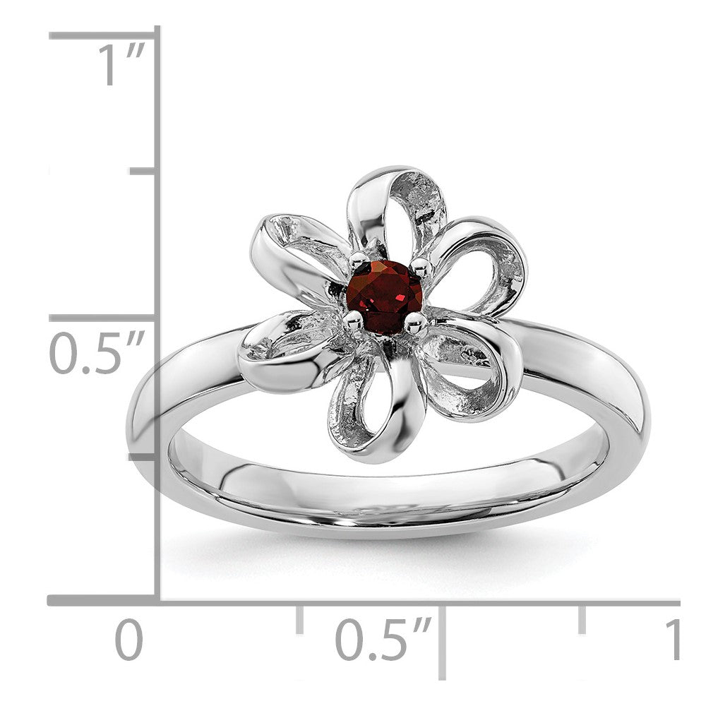 Sterling Silver Stackable Expressions Polished Garnet Flower Ring