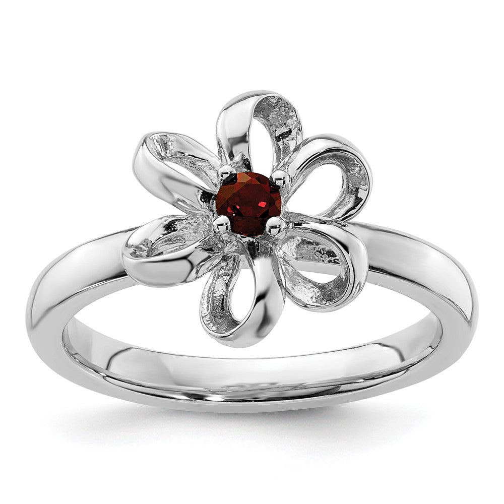 Sterling Silver Stackable Expressions Polished Garnet Flower Ring