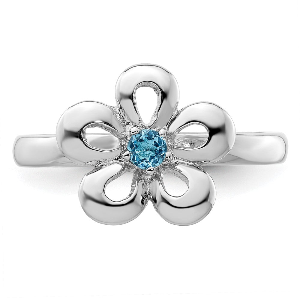 Sterling Silver Stackable Expressions Polished Blue Topaz Flower Ring