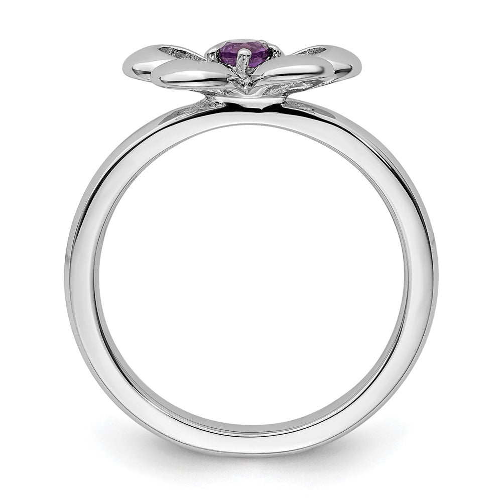 Sterling Silver Stackable Expressions Polished Amethyst Flower Ring