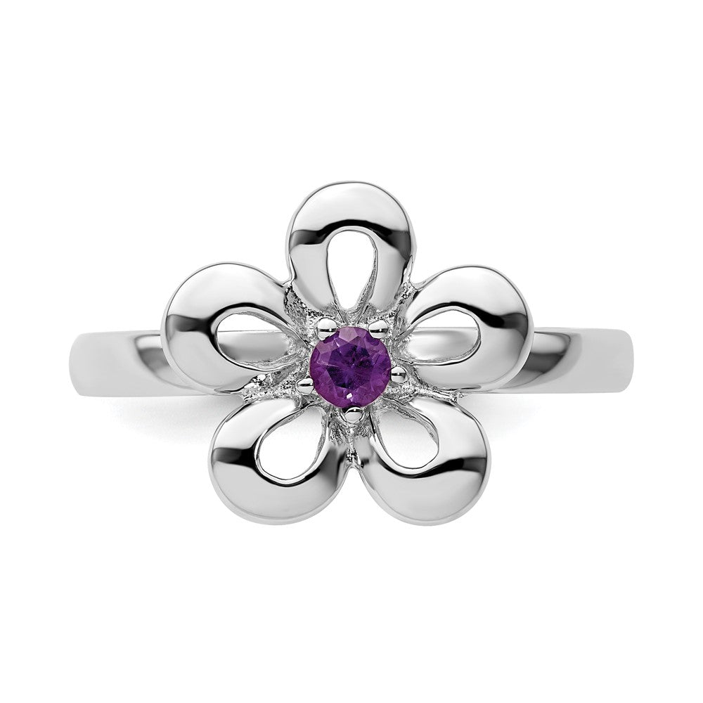 Sterling Silver Stackable Expressions Polished Amethyst Flower Ring