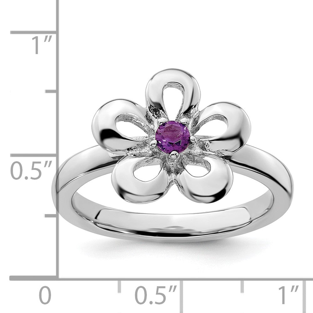 Sterling Silver Stackable Expressions Polished Amethyst Flower Ring