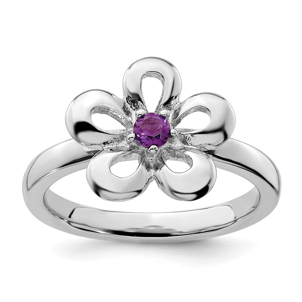 Sterling Silver Stackable Expressions Polished Amethyst Flower Ring