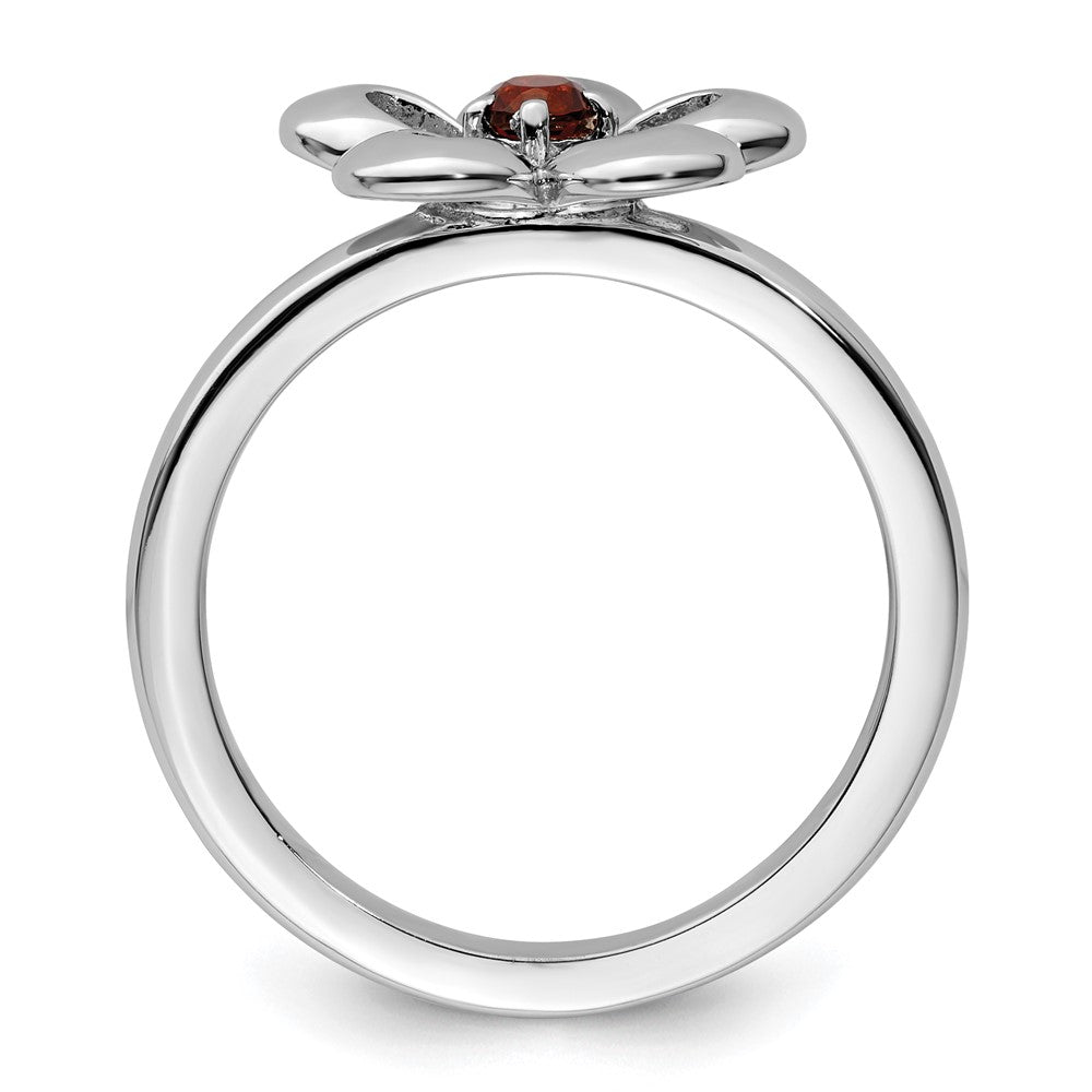 Sterling Silver Stackable Expressions Polished Garnet Flower Ring