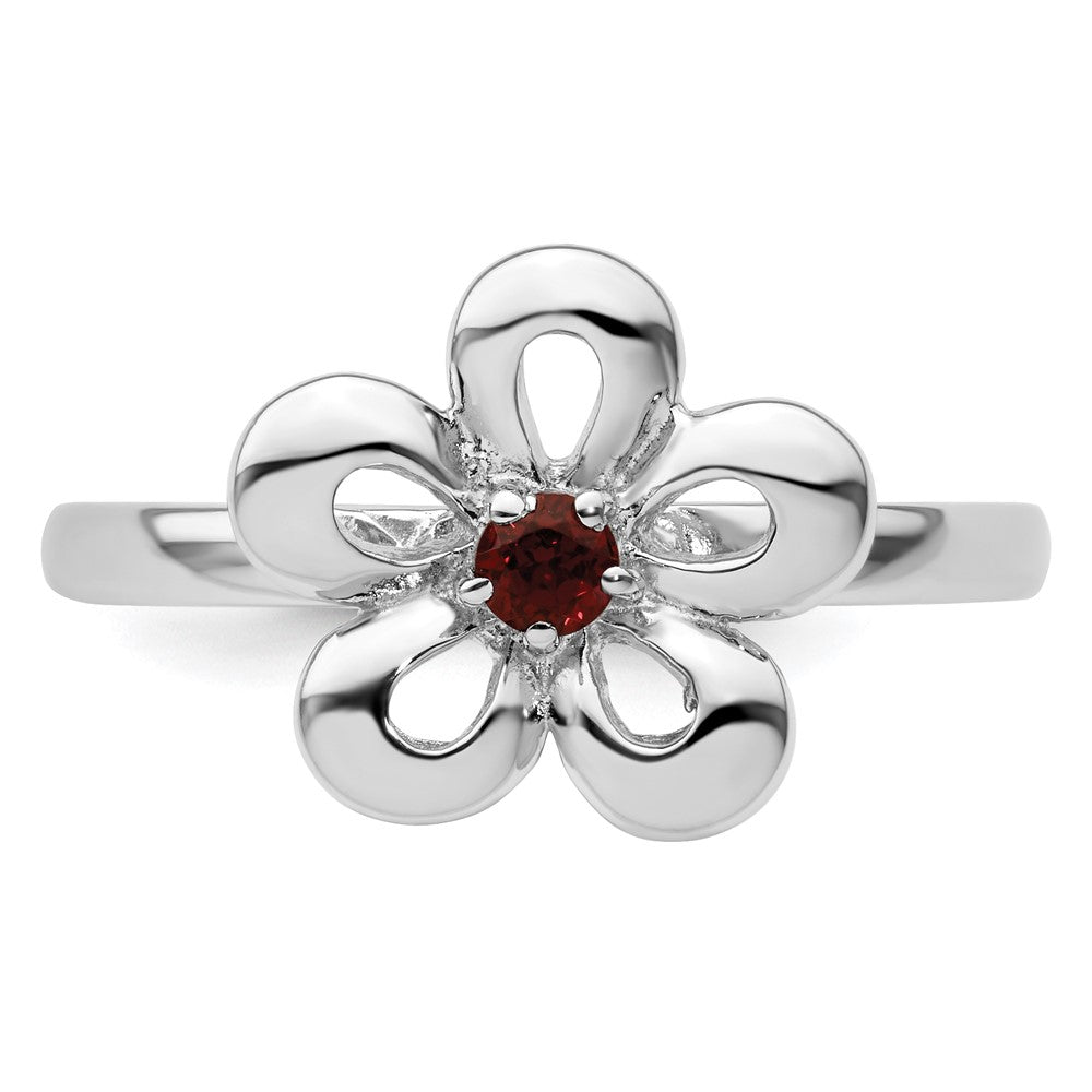 Sterling Silver Stackable Expressions Polished Garnet Flower Ring