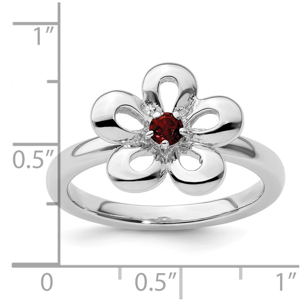 Sterling Silver Stackable Expressions Polished Garnet Flower Ring