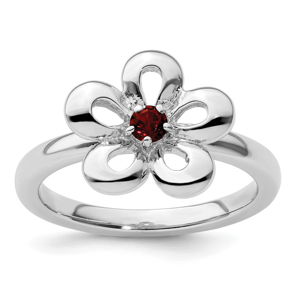 Sterling Silver Stackable Expressions Polished Garnet Flower Ring