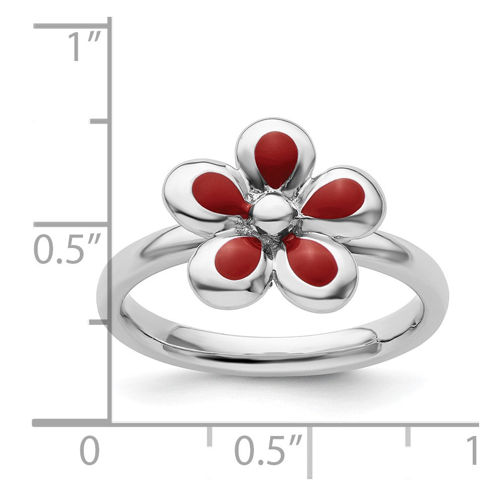 Sterling Silver Stackable Expressions Polished Red Enameled Flower Ring