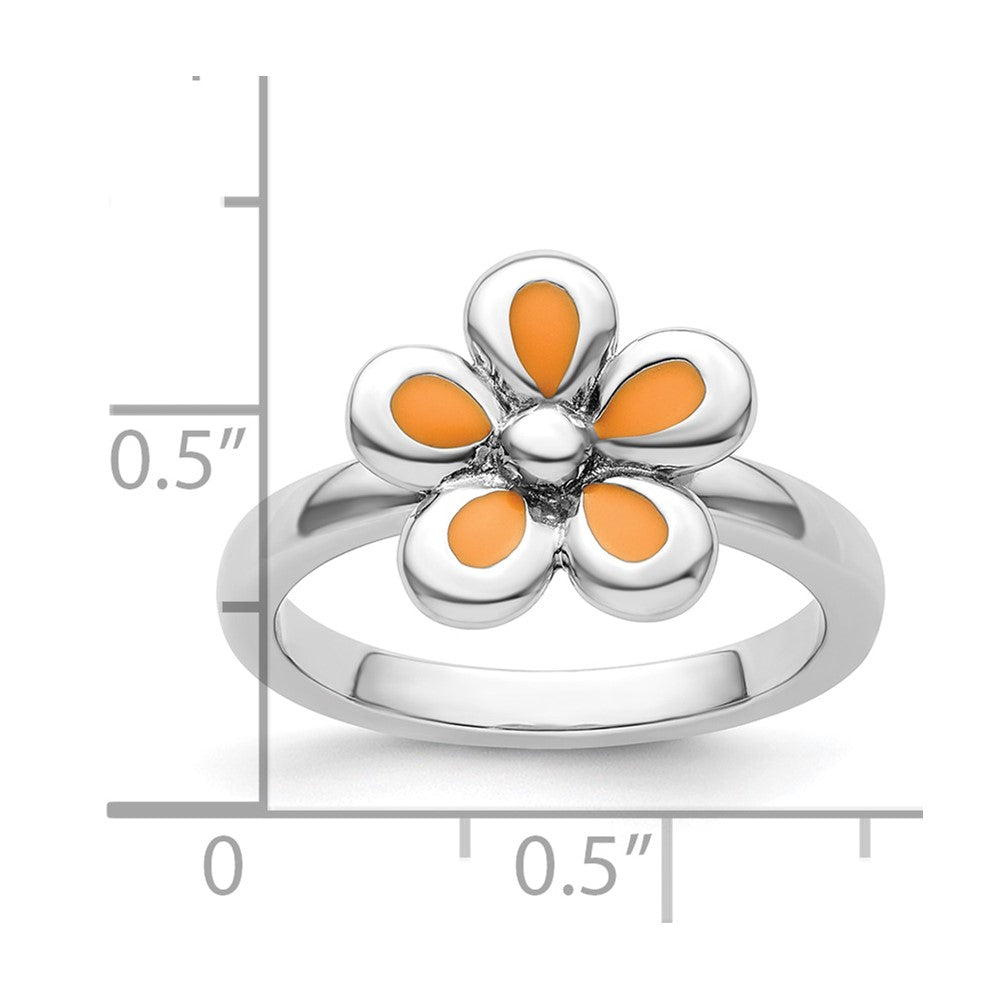 Sterling Silver Stackable Expressions Polished Orange Enameled Flower Ring