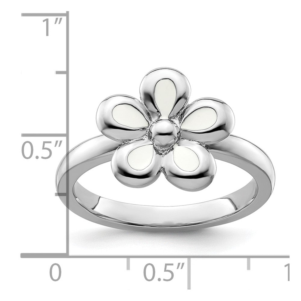 Sterling Silver Stackable Expressions Polished White Enameled Flower Ring