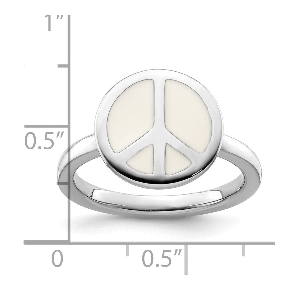 SS Stackable Expressions Polished White Enameled Peace Sign Ring