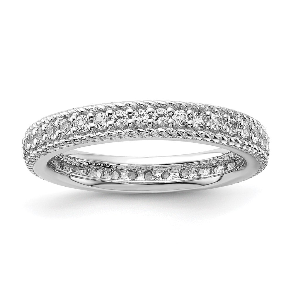 Sterling Silver Stack Exp Polished Created White Sapphire Eternity Ring