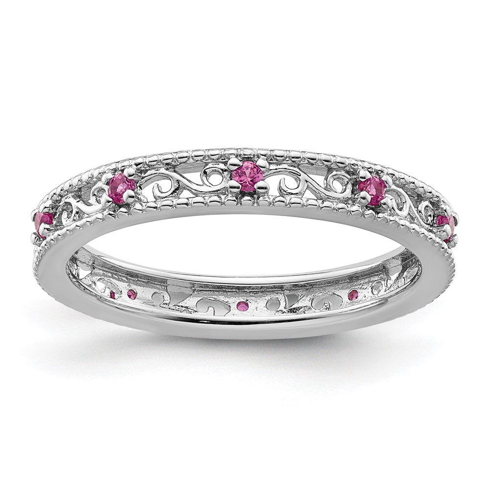 Sterling Silver Stackable Expressions Created Pink Sapphire Ring