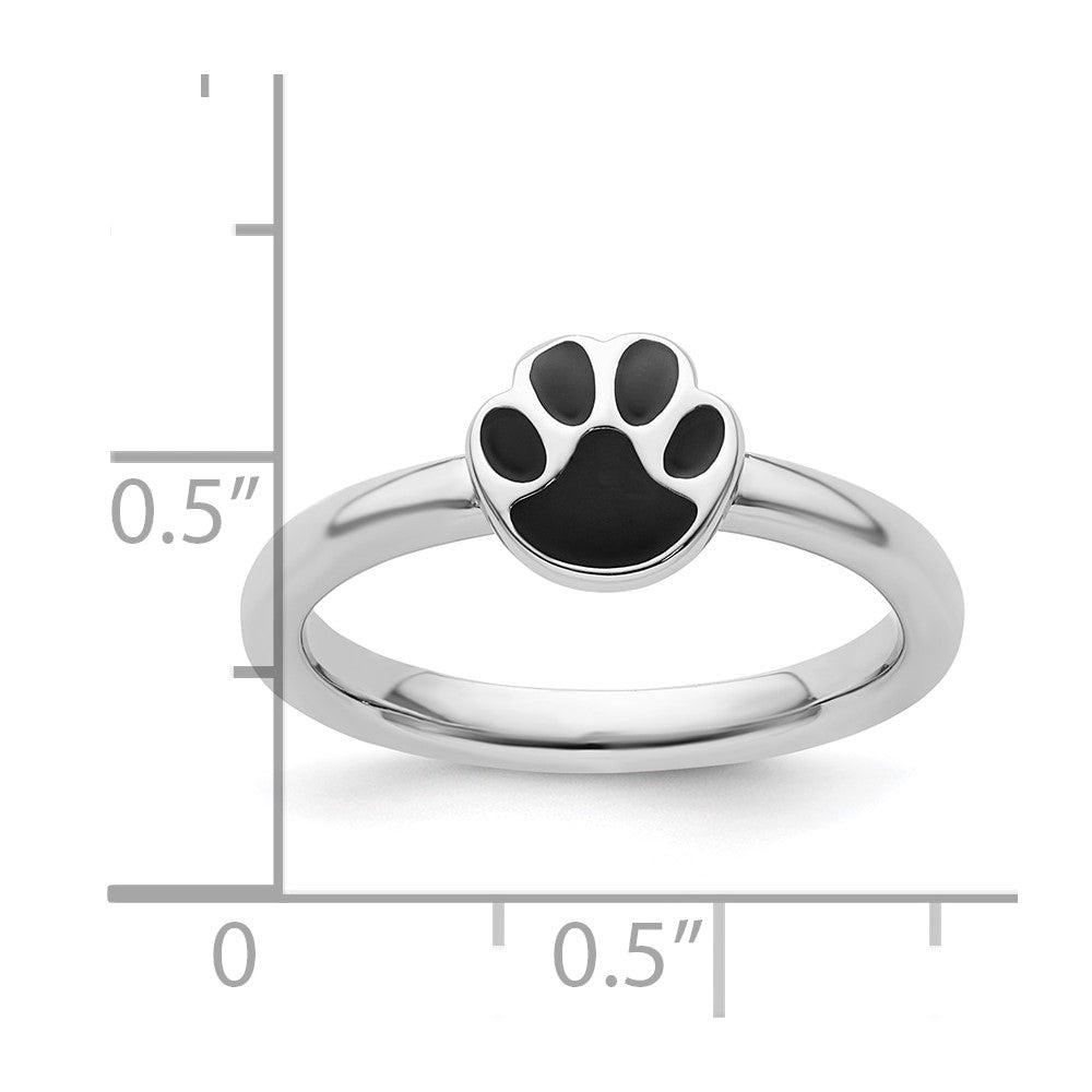 Sterling Silver Stackable Expressions Black Enamel Pawprint Ring