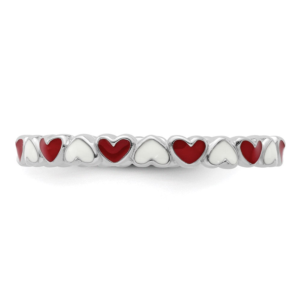 Sterling Silver Stackable Expressions Red & White Enamel Heart Ring