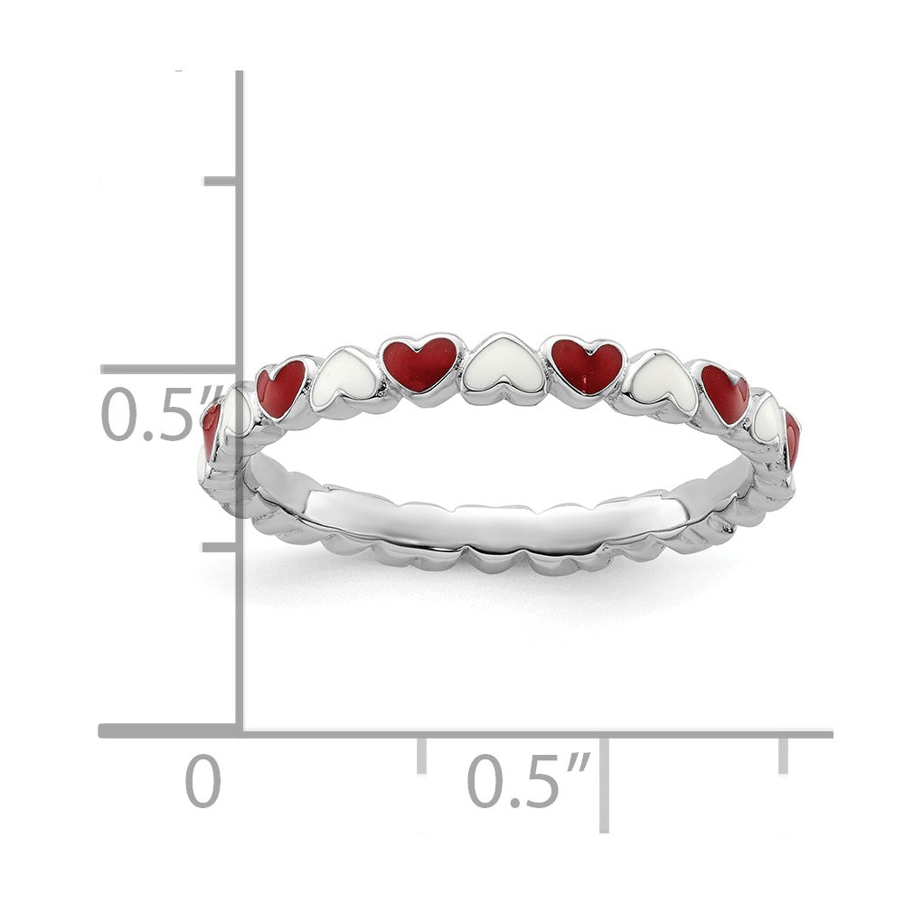 Sterling Silver Stackable Expressions Red & White Enamel Heart Ring