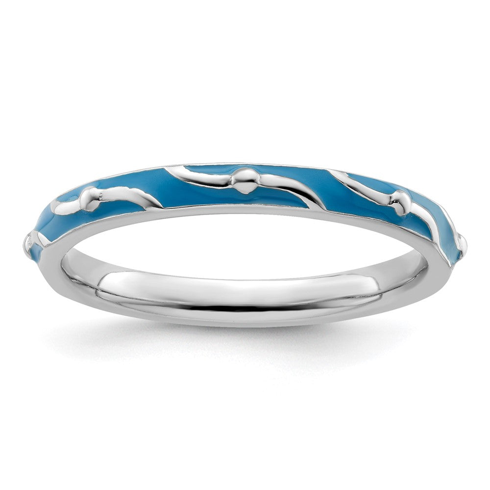 Sterling Silver Stackable Expressions Blue Enamel Ring