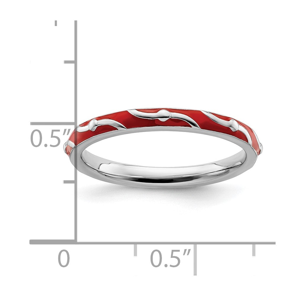 Sterling Silver Stackable Expressions Red Enamel Ring