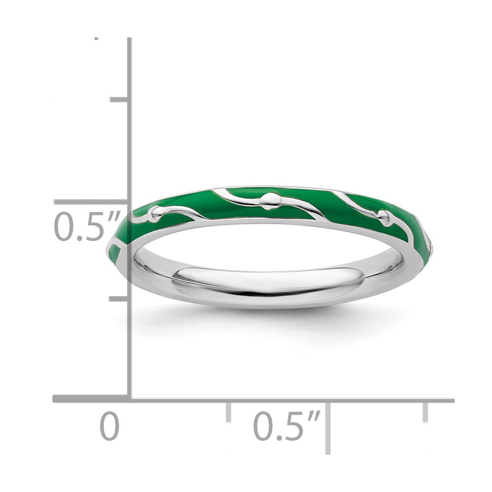 Sterling Silver Stackable Expressions Green Enamel Ring