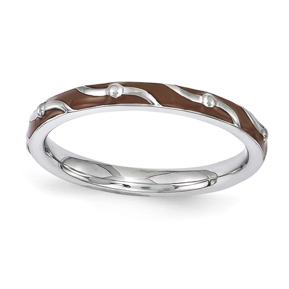 Sterling Silver Stackable Expressions Brown Enamel Ring