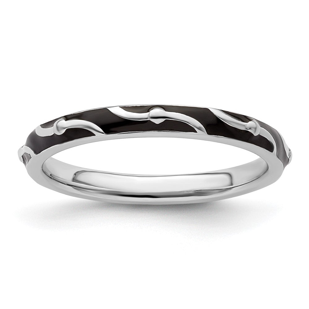 Sterling Silver Stackable Expressions Black Enamel Ring