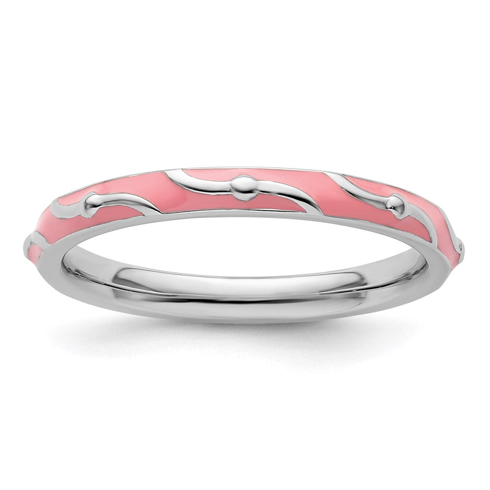 Sterling Silver Stackable Expressions Pink Enamel Ring