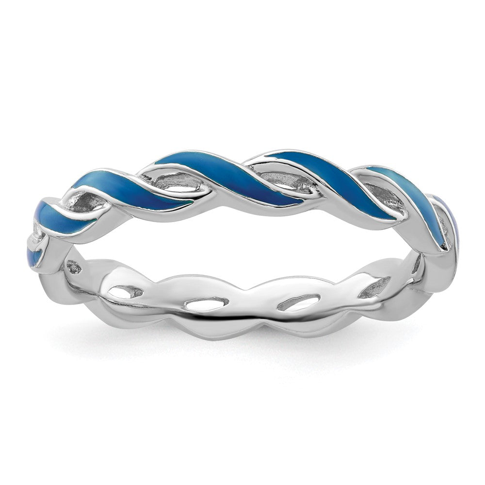 Sterling Silver Stackable Expressions Blue Enamel Ring